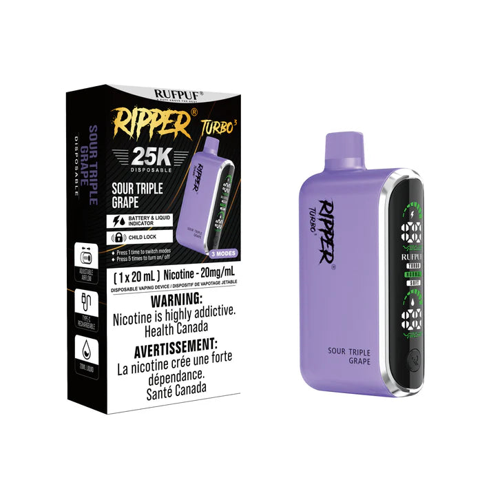 RUFPUF RIPPER TURBO 3 25K DISPOSABLE VAPE - Sour Triple Grape
