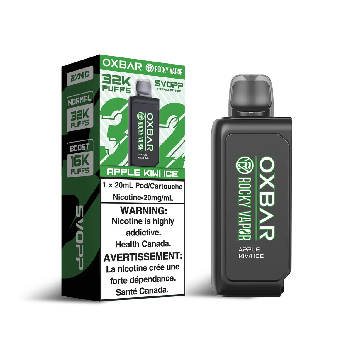 Svopp Rocky Vapor Oxbar [Prefilled Pods] 32K - Apple Kiwi Ice
